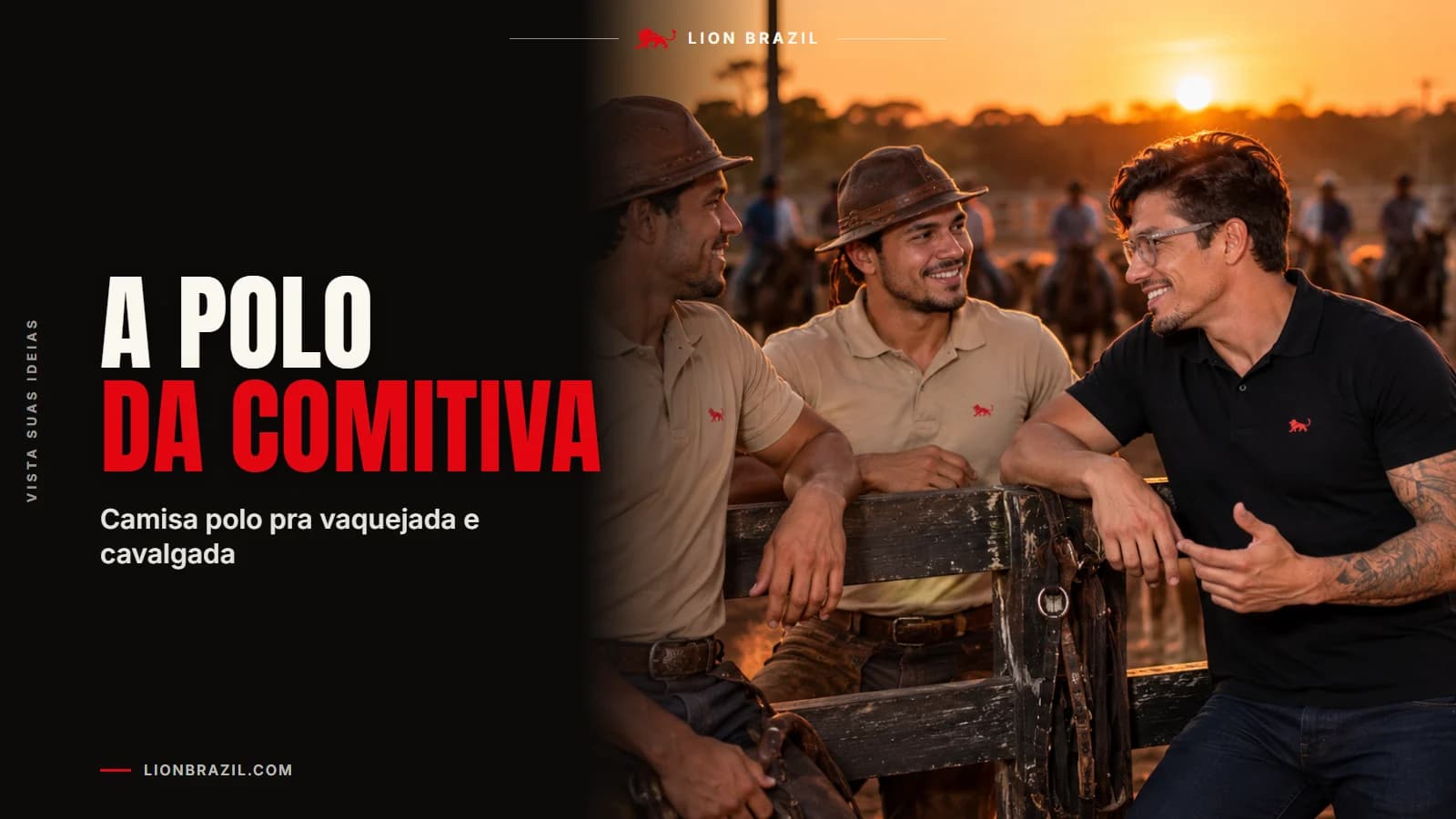 Capa com o título "A polo da comitiva" e Pedro Costa, fundador da Lion Brazil, de camiseta com o leão da marca.