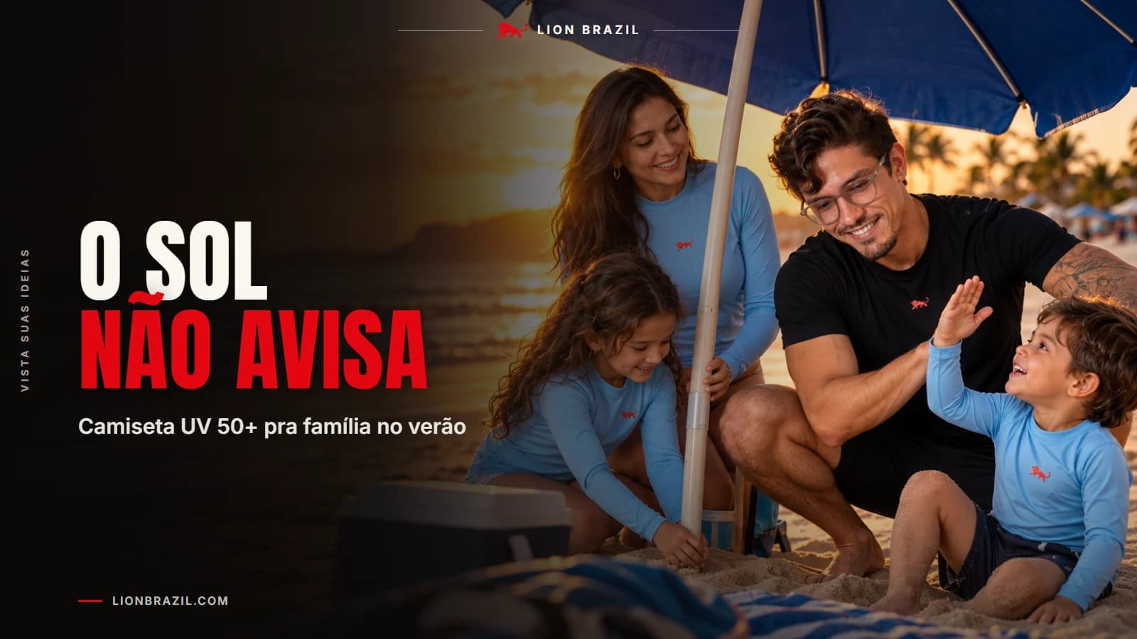 Capa com o título "O sol não avisa" e Pedro Costa, fundador da Lion Brazil, de camiseta com o leão da marca.