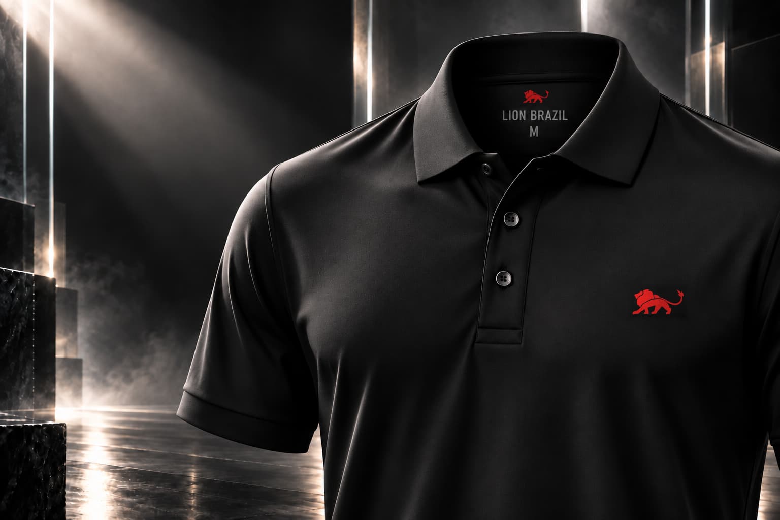 Best Polo preta da Lion Brazil sob luz de estúdio