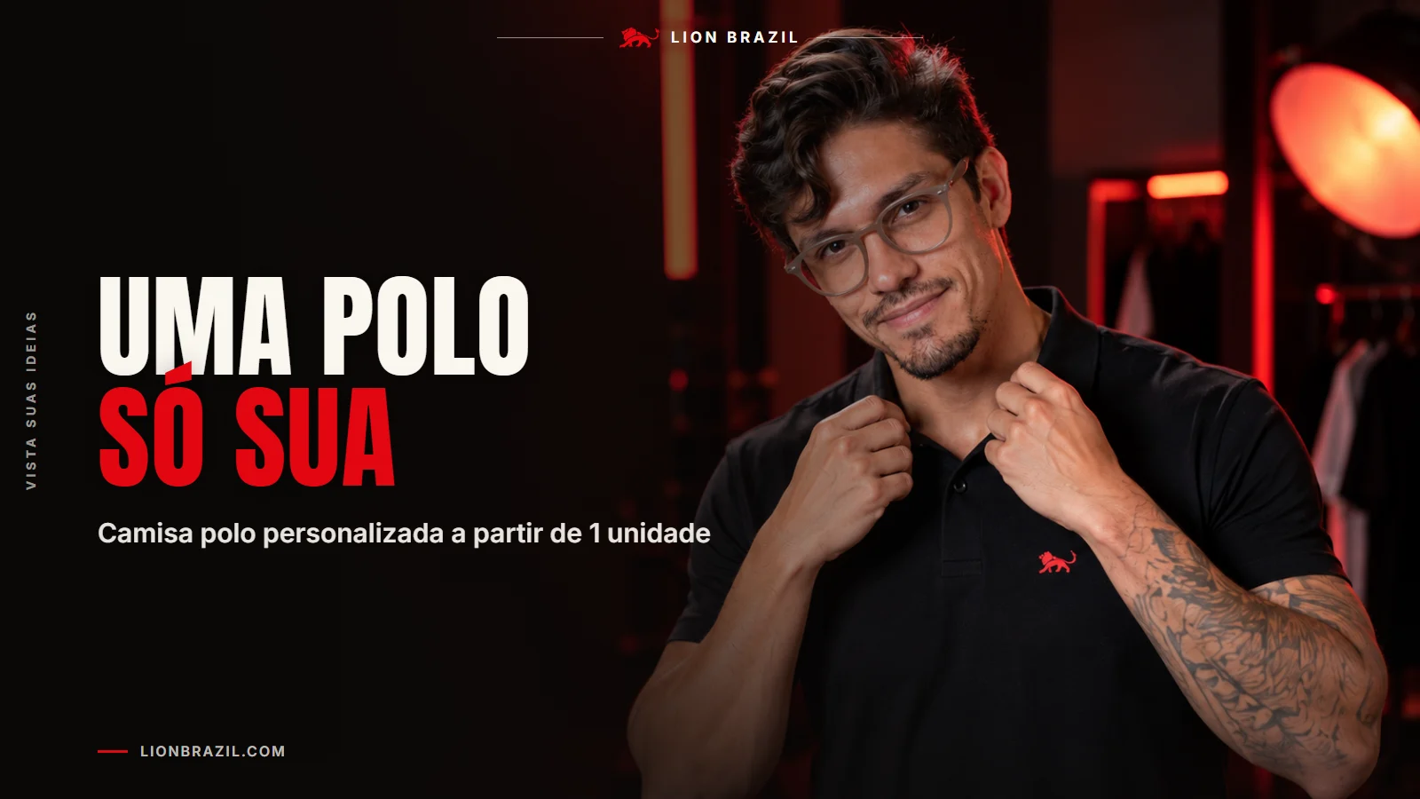 Capa com o título "Uma polo só sua" e Pedro Costa, fundador da Lion Brazil, de camiseta com o leão da marca.