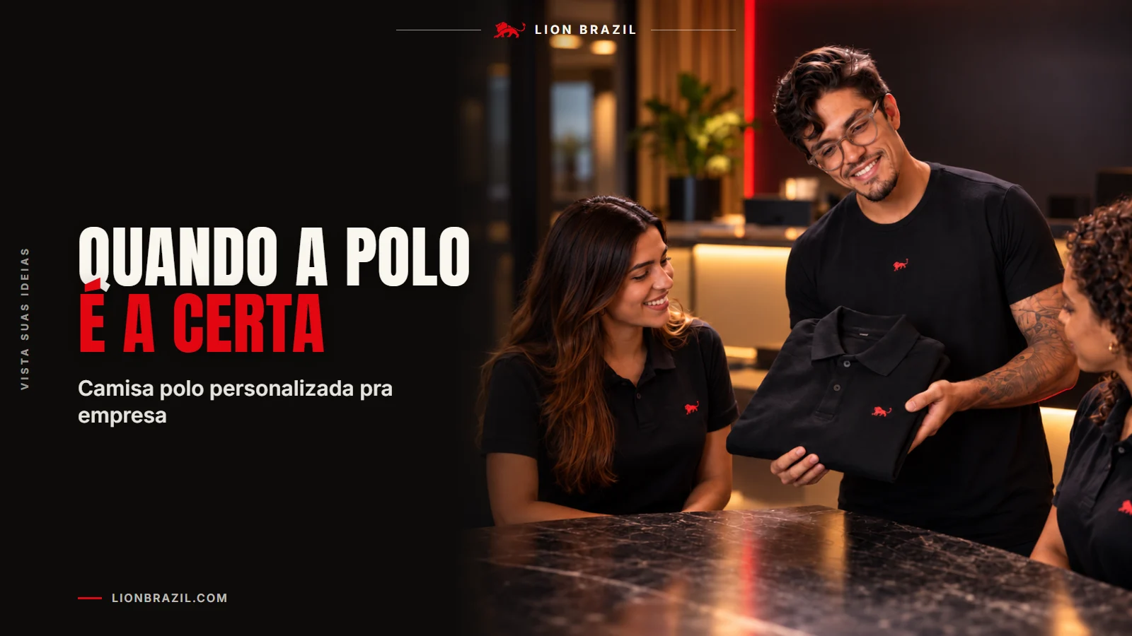 Capa com o título "Quando a polo é a certa" e Pedro Costa, fundador da Lion Brazil, de camiseta com o leão da marca.