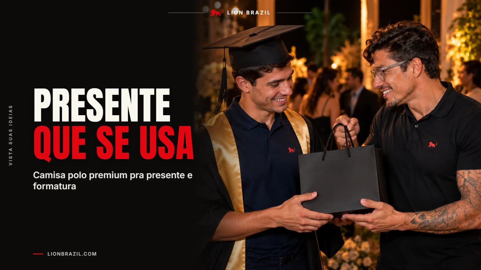 Capa com o título "Presente que se usa" e Pedro Costa, fundador da Lion Brazil, de camiseta com o leão da marca.