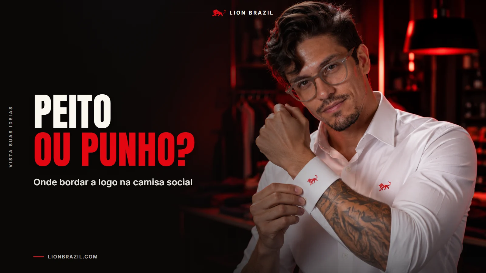 Capa com o título "Peito ou punho?" e Pedro Costa, fundador da Lion Brazil, de camiseta com o leão da marca.