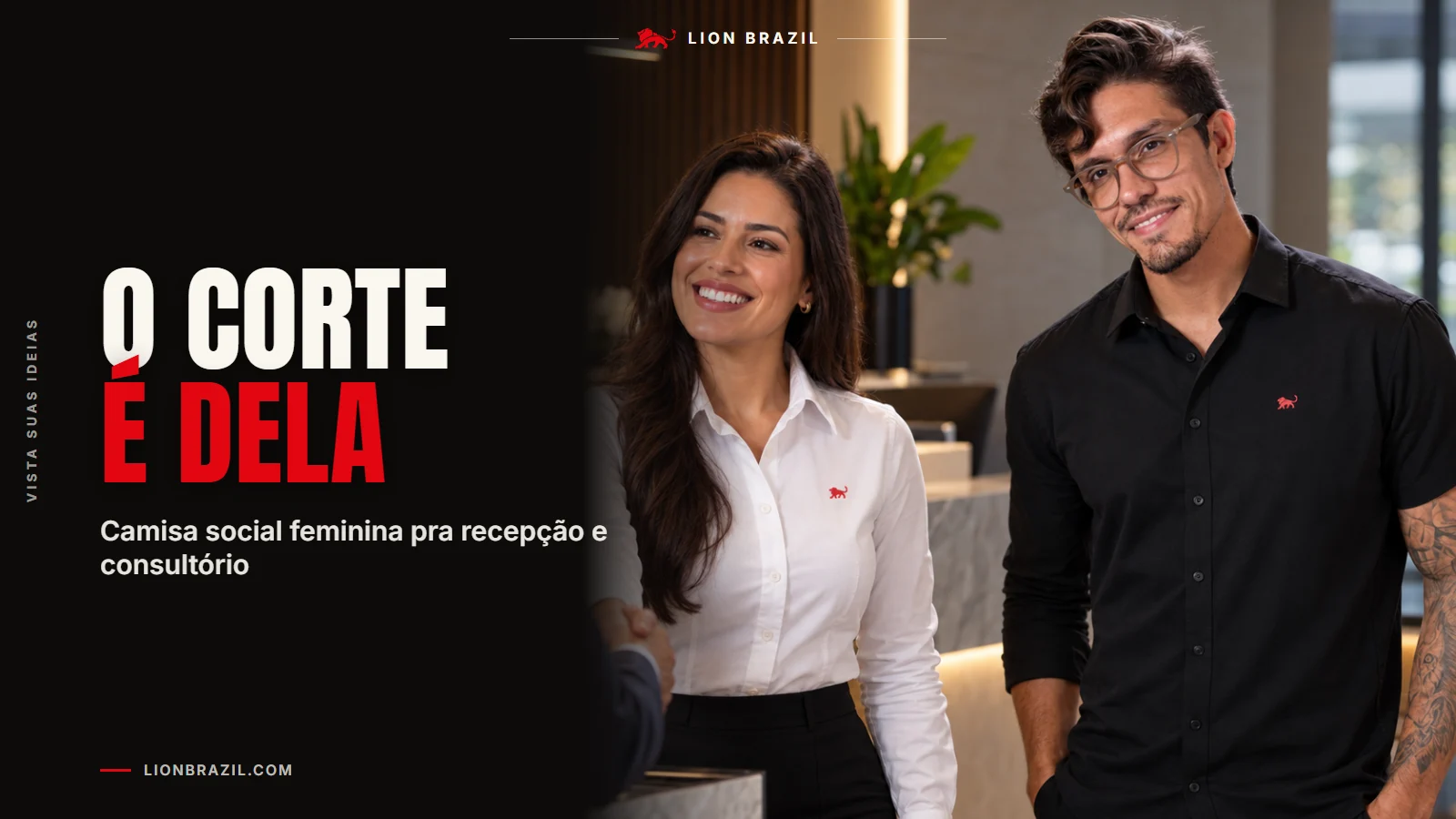 Capa com o título "O corte é dela" e Pedro Costa, fundador da Lion Brazil, de camiseta com o leão da marca.