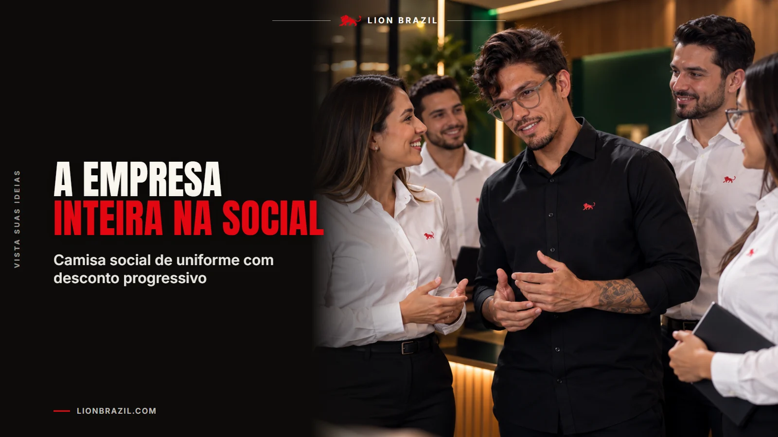 Capa com o título "A empresa inteira na social" e Pedro Costa, fundador da Lion Brazil, de camiseta com o leão da marca.