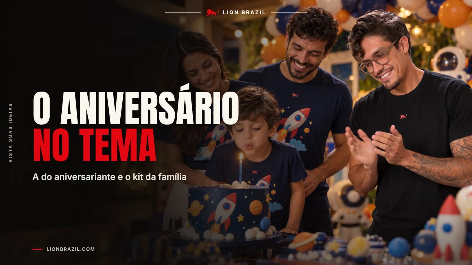 Capa com o título "O aniversário no tema" e Pedro Costa, fundador da Lion Brazil, de camiseta com o leão da marca.