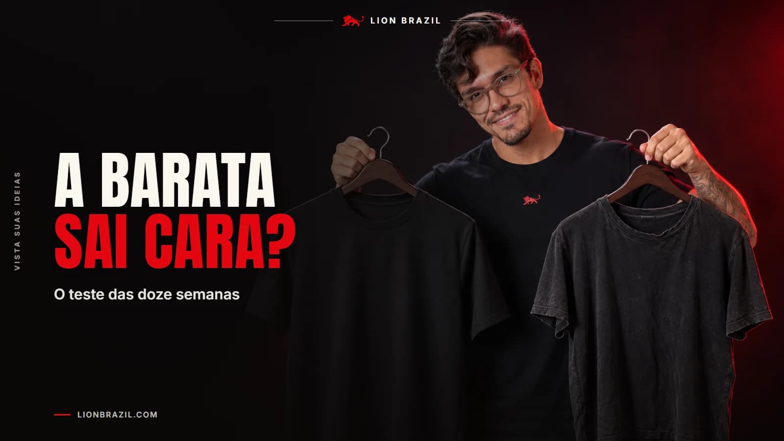 Capa do artigo com o título "A barata sai cara?" e Pedro Costa, fundador da Lion Brazil, de camiseta preta com o leão da marca.