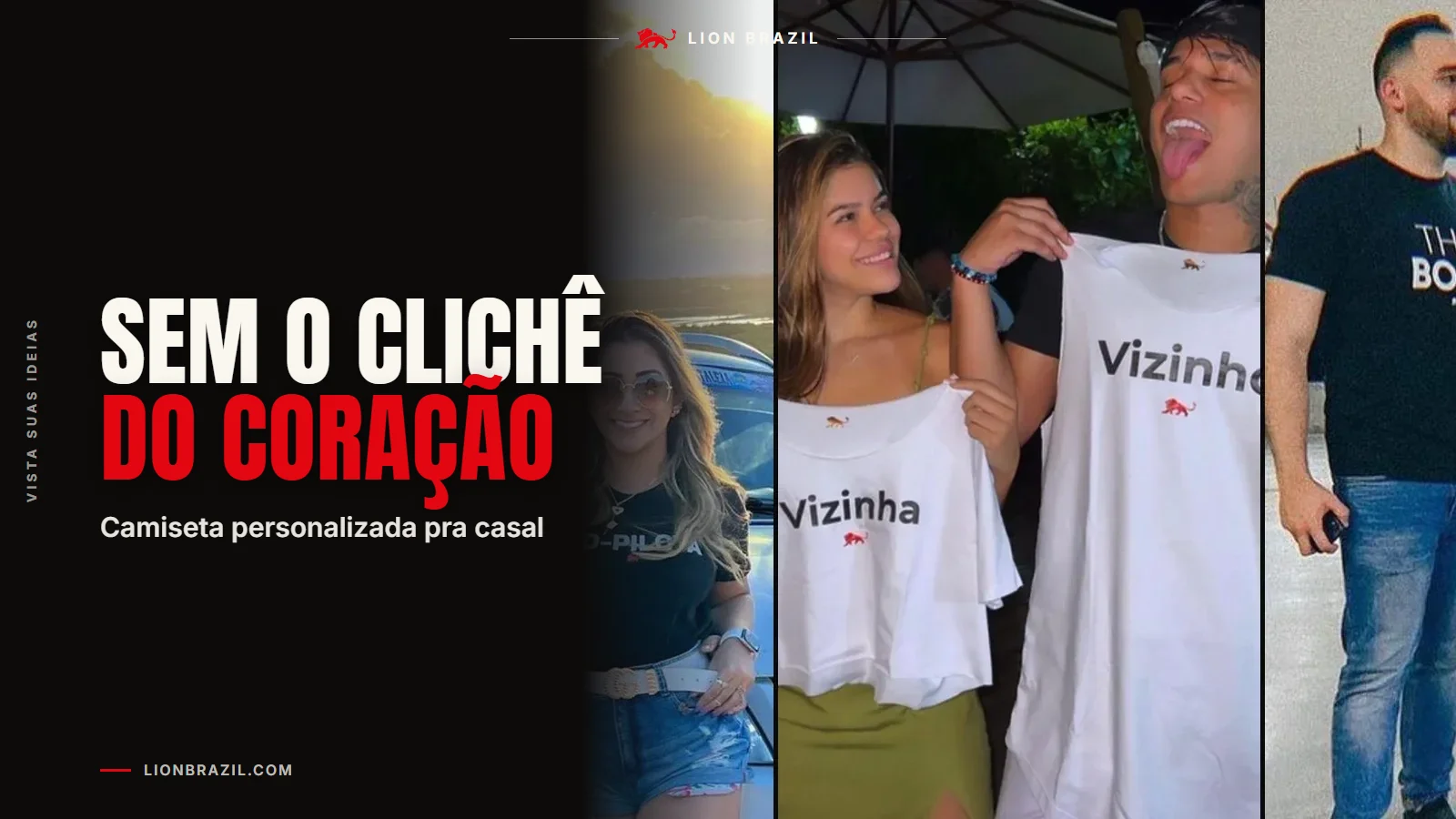 Capa com o título "Sem o clichê do coração" sobre foto real de clientes da Lion Brazil.
