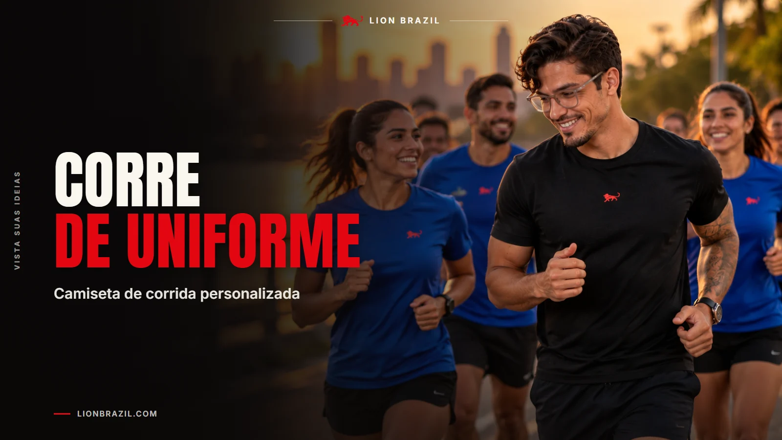 Capa com o título "Corre de uniforme" e Pedro Costa, fundador da Lion Brazil, de camiseta com o leão da marca.