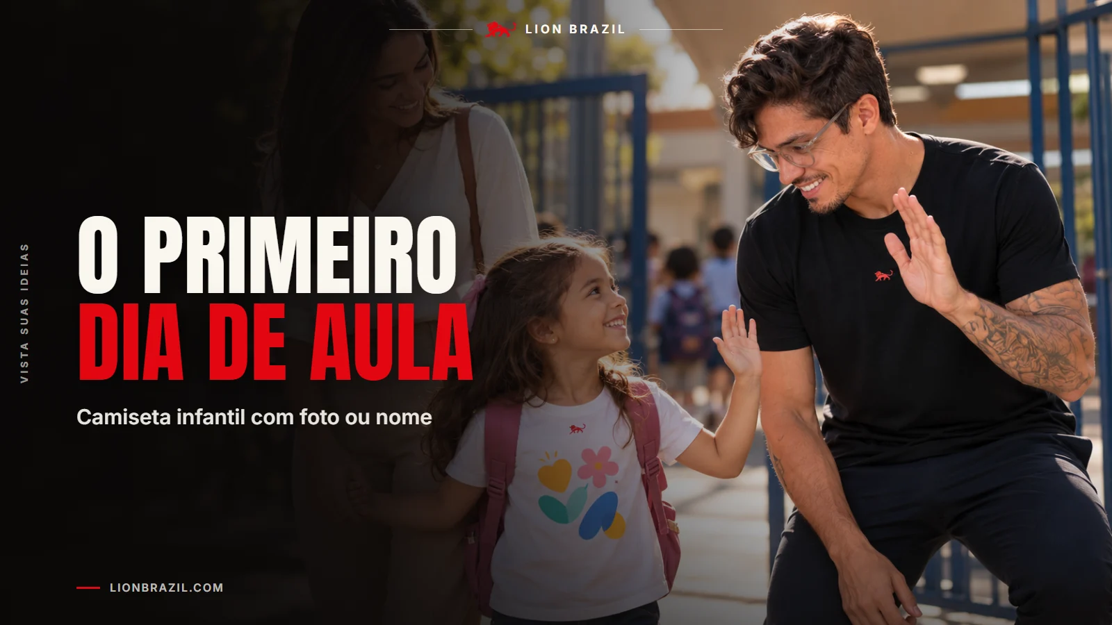 Capa com o título "O primeiro dia de aula" e Pedro Costa, fundador da Lion Brazil, de camiseta com o leão da marca.