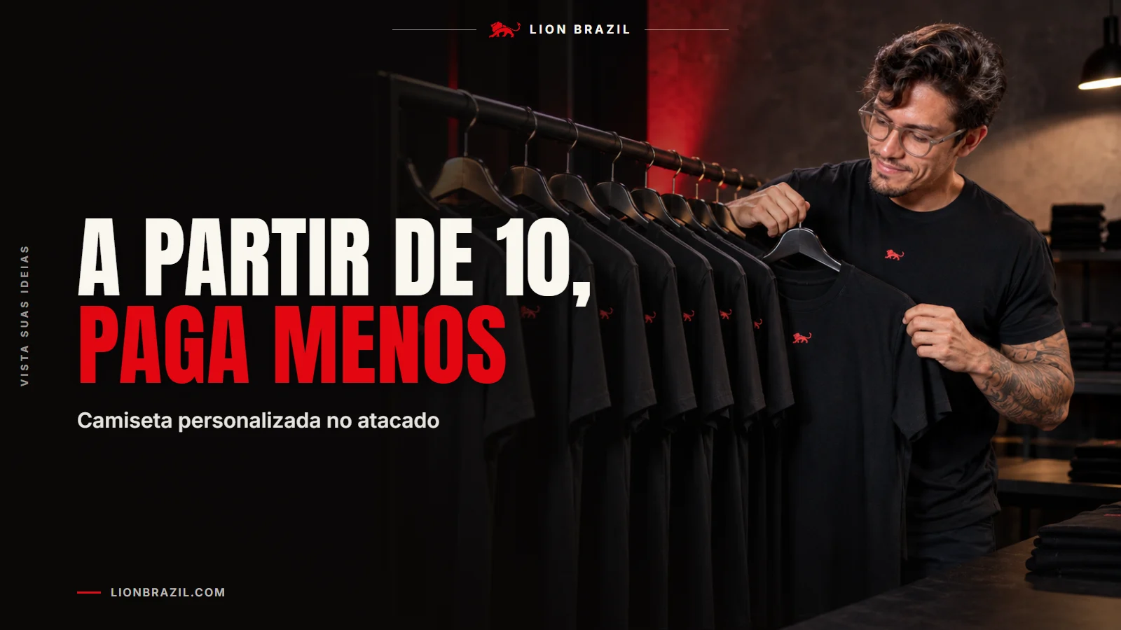 Capa do artigo com o título "A partir de 10, paga menos" e Pedro Costa, fundador da Lion Brazil, de camiseta preta com o leão da marca.