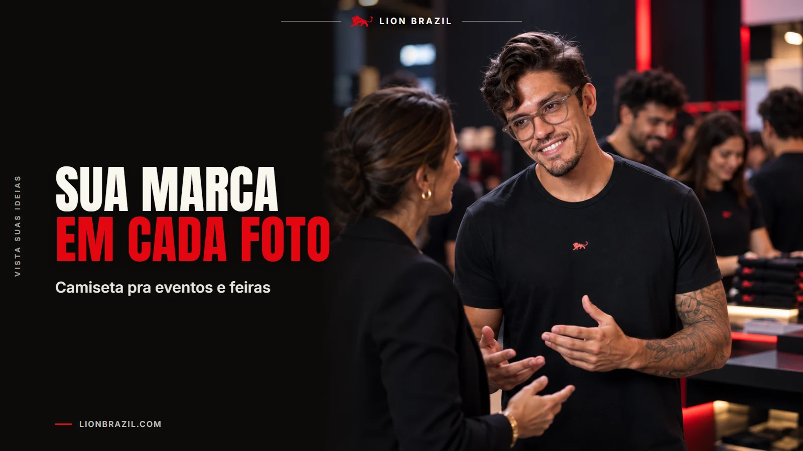 Capa com o título "Sua marca em cada foto" e Pedro Costa, fundador da Lion Brazil, de camiseta com o leão da marca.