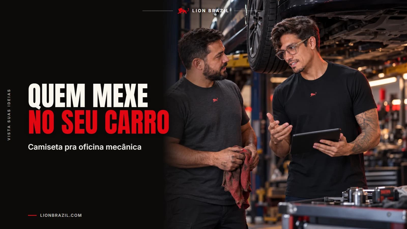 Capa com o título "Quem mexe no seu carro" e Pedro Costa, fundador da Lion Brazil, de camiseta com o leão da marca.