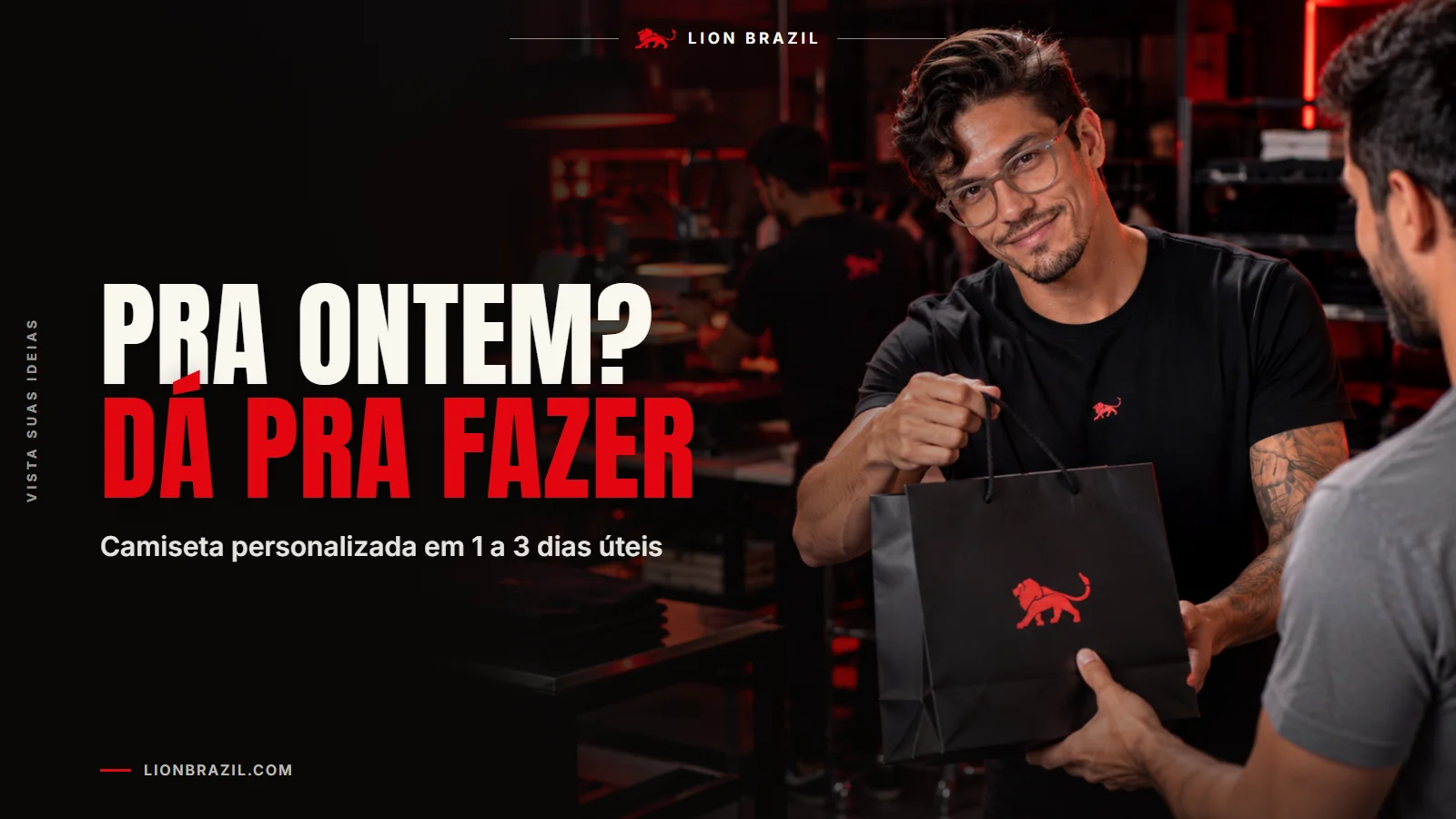 Capa com o título "Pra ontem? Dá pra fazer" e Pedro Costa, fundador da Lion Brazil, de camiseta com o leão da marca.