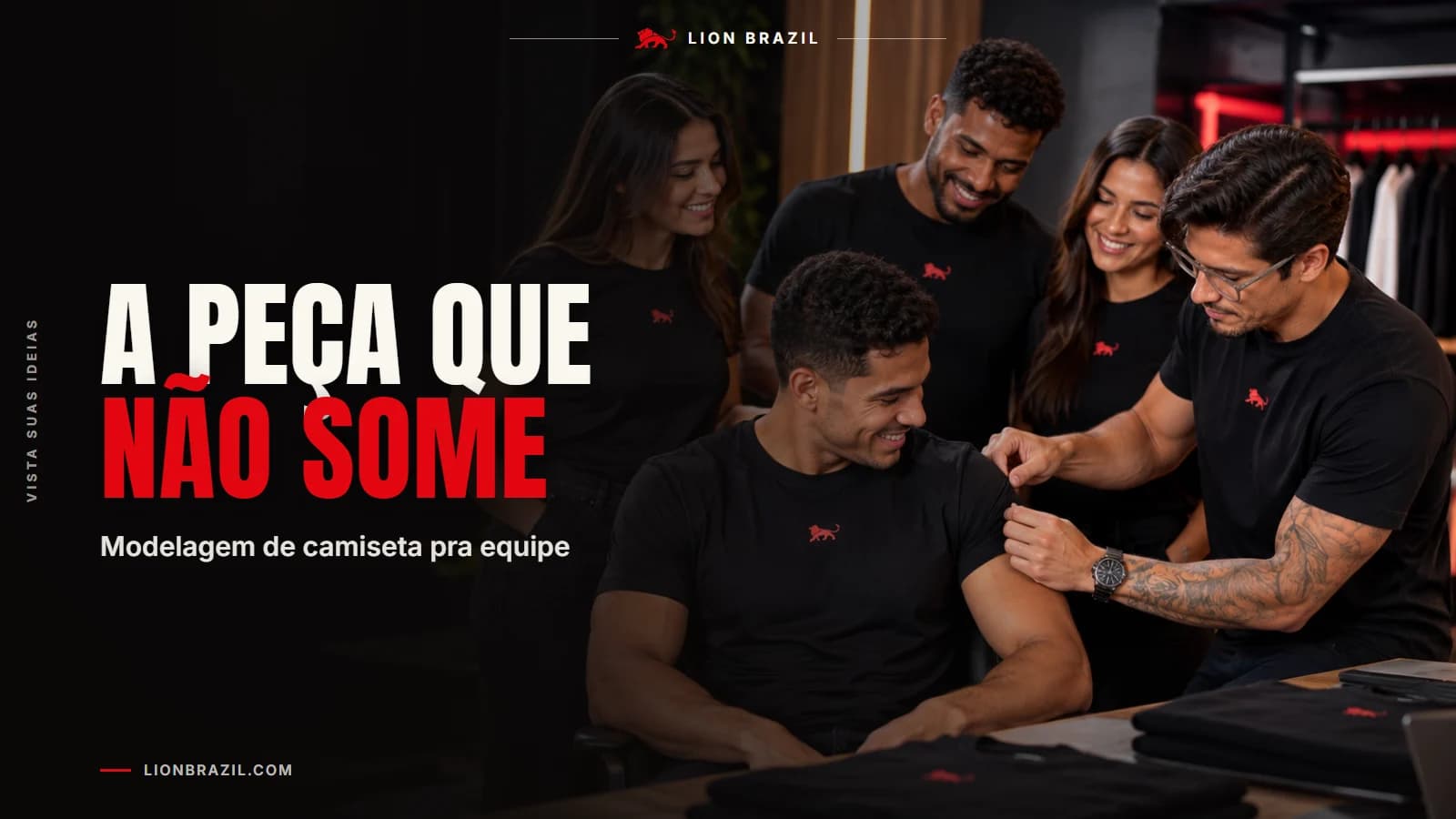 Capa com o título "A peça que não some" e Pedro Costa, fundador da Lion Brazil, de camiseta com o leão da marca.