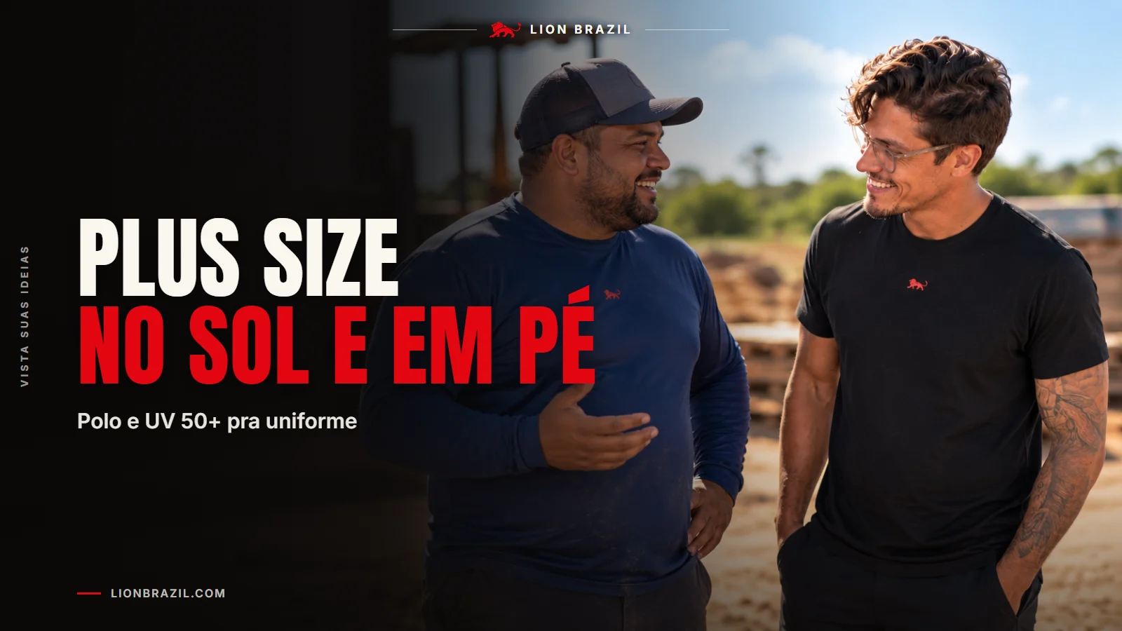 Capa com o título "Plus size no sol e em pé" e Pedro Costa, fundador da Lion Brazil, de camiseta com o leão da marca.
