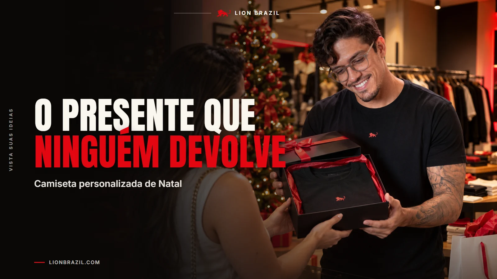 Capa com o título "O presente que ninguém devolve" e Pedro Costa, fundador da Lion Brazil, de camiseta com o leão da marca.