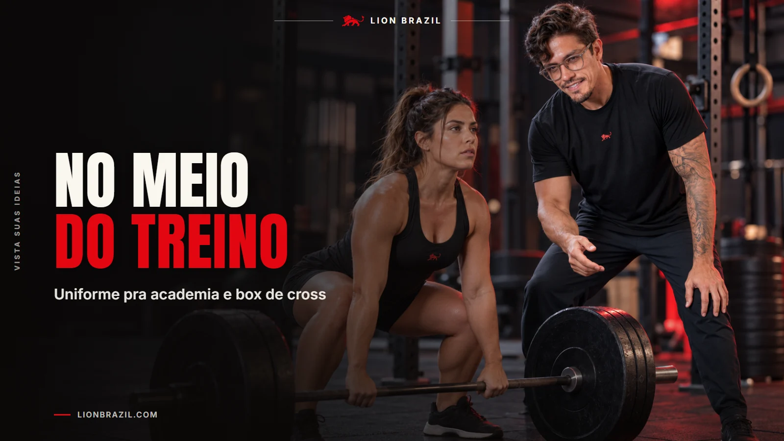 Capa com o título "No meio do treino" e Pedro Costa, fundador da Lion Brazil, de camiseta com o leão da marca.