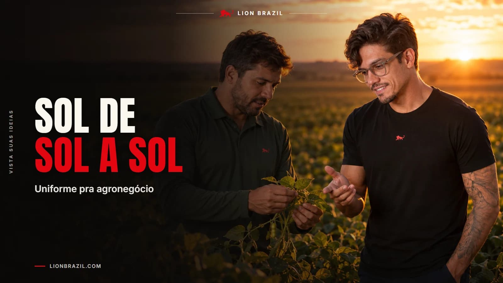 Capa com o título "Sol de sol a sol" e Pedro Costa, fundador da Lion Brazil, de camiseta com o leão da marca.