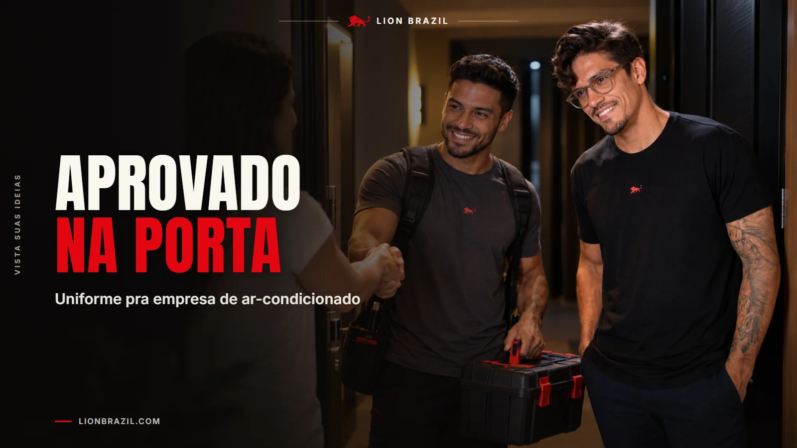Capa com o título "Aprovado na porta" e Pedro Costa, fundador da Lion Brazil, de camiseta com o leão da marca.