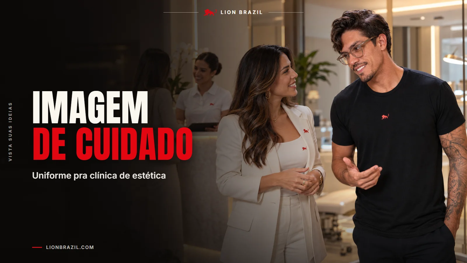 Capa com o título "Imagem de cuidado" e Pedro Costa, fundador da Lion Brazil, de camiseta com o leão da marca.