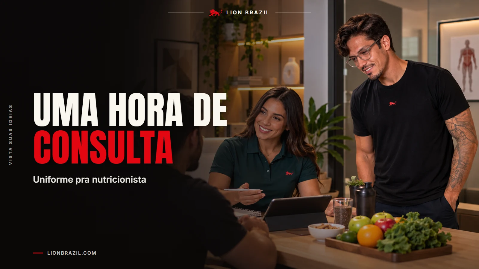 Capa com o título "Uma hora de consulta" e Pedro Costa, fundador da Lion Brazil, de camiseta com o leão da marca.