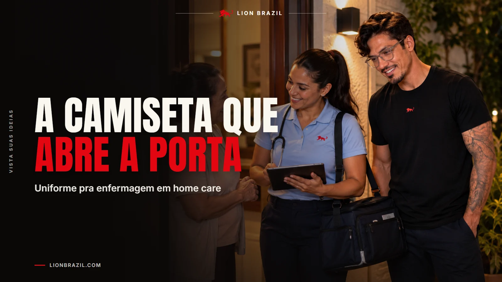 Capa com o título "A camiseta que abre a porta" e Pedro Costa, fundador da Lion Brazil, de camiseta com o leão da marca.