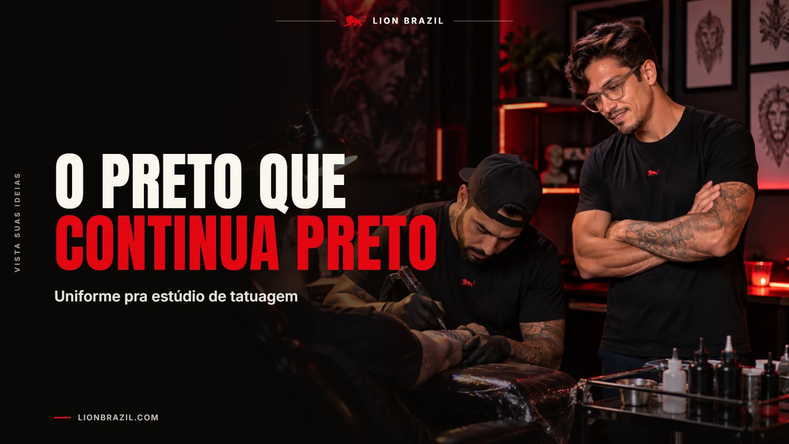 Capa com o título "O preto que continua preto" e Pedro Costa, fundador da Lion Brazil, de camiseta com o leão da marca.