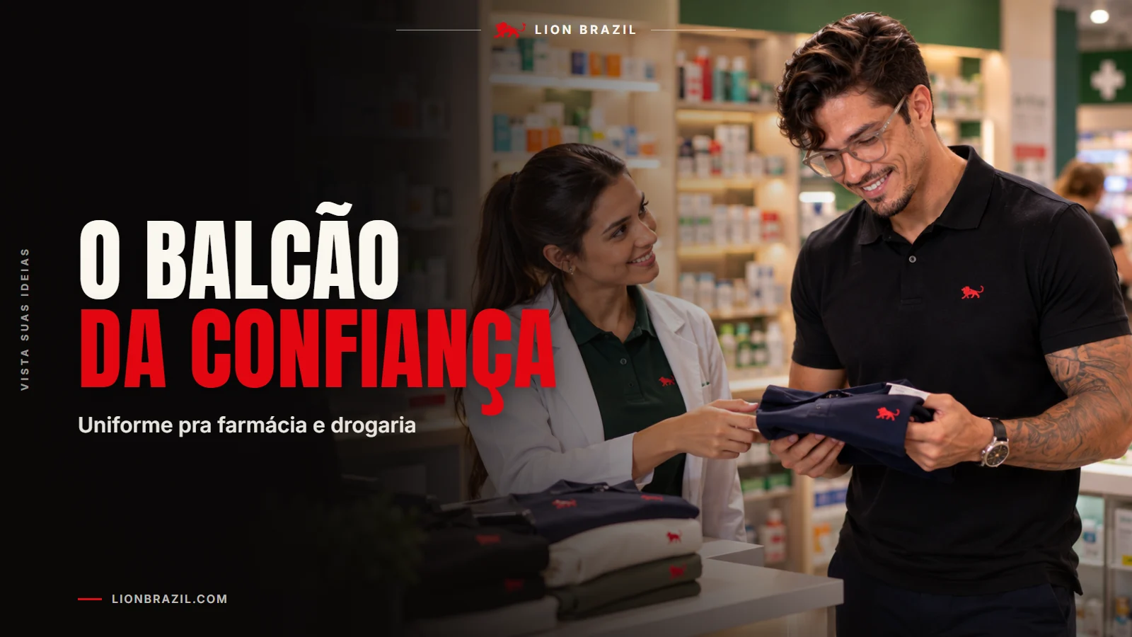 Capa com o título "O balcão da confiança" e Pedro Costa, fundador da Lion Brazil, de camiseta com o leão da marca.