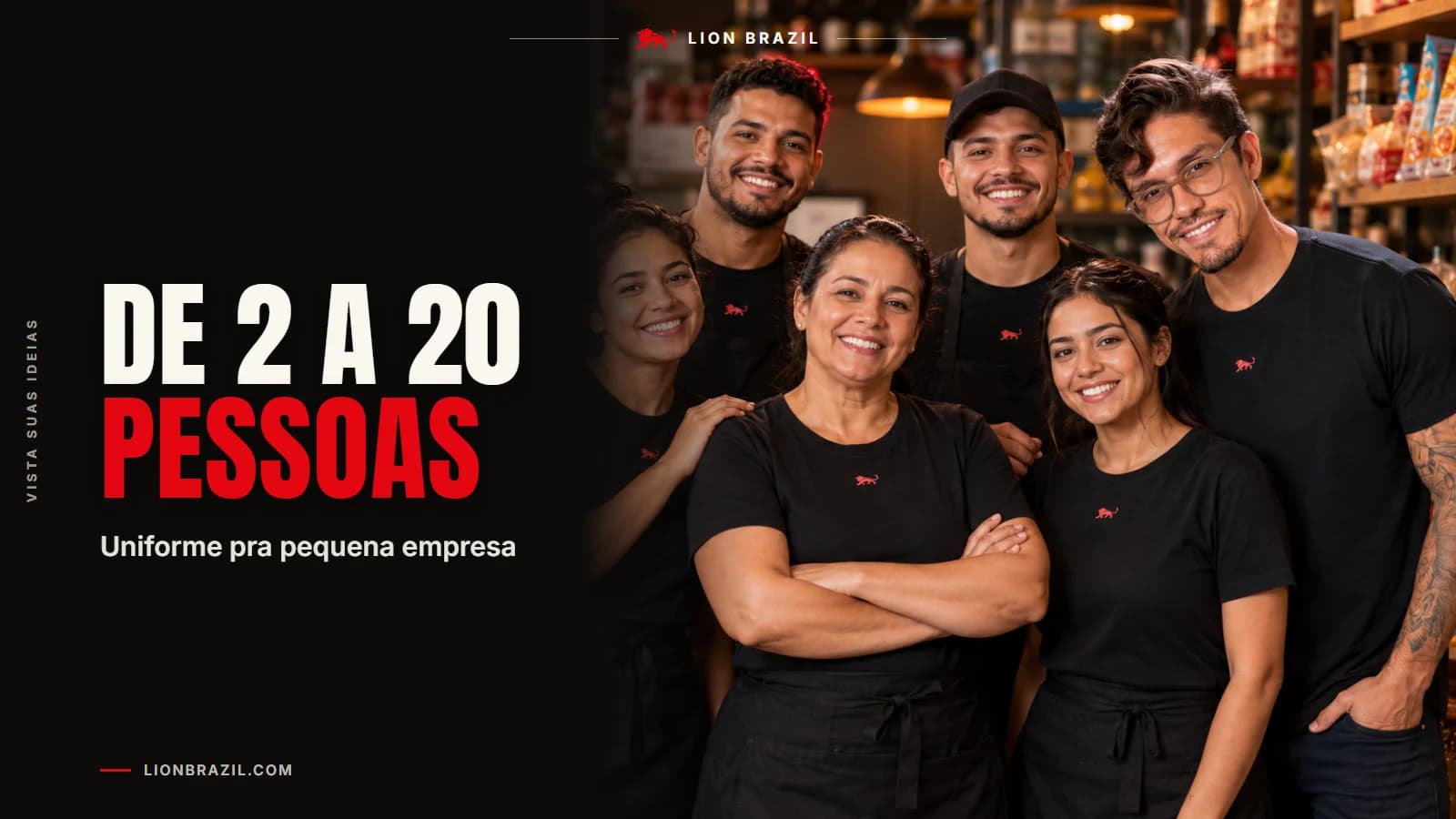 Capa com o título "De 2 a 20 pessoas" e Pedro Costa, fundador da Lion Brazil, de camiseta com o leão da marca.