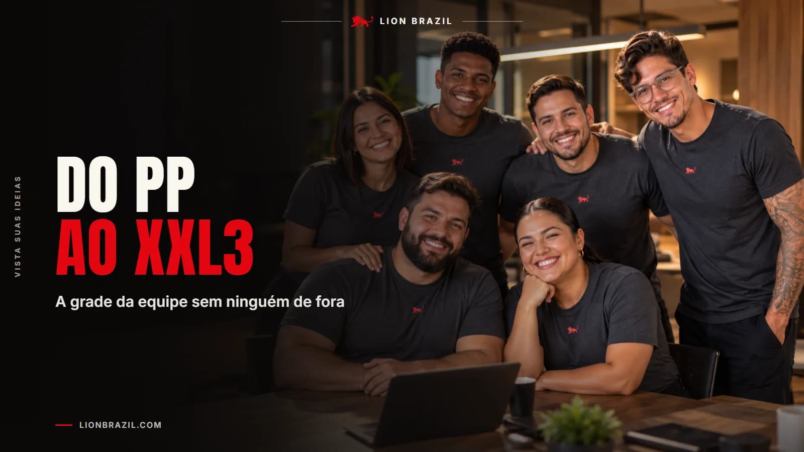Capa com o título "Do pp ao xxl3" e Pedro Costa, fundador da Lion Brazil, de camiseta com o leão da marca.