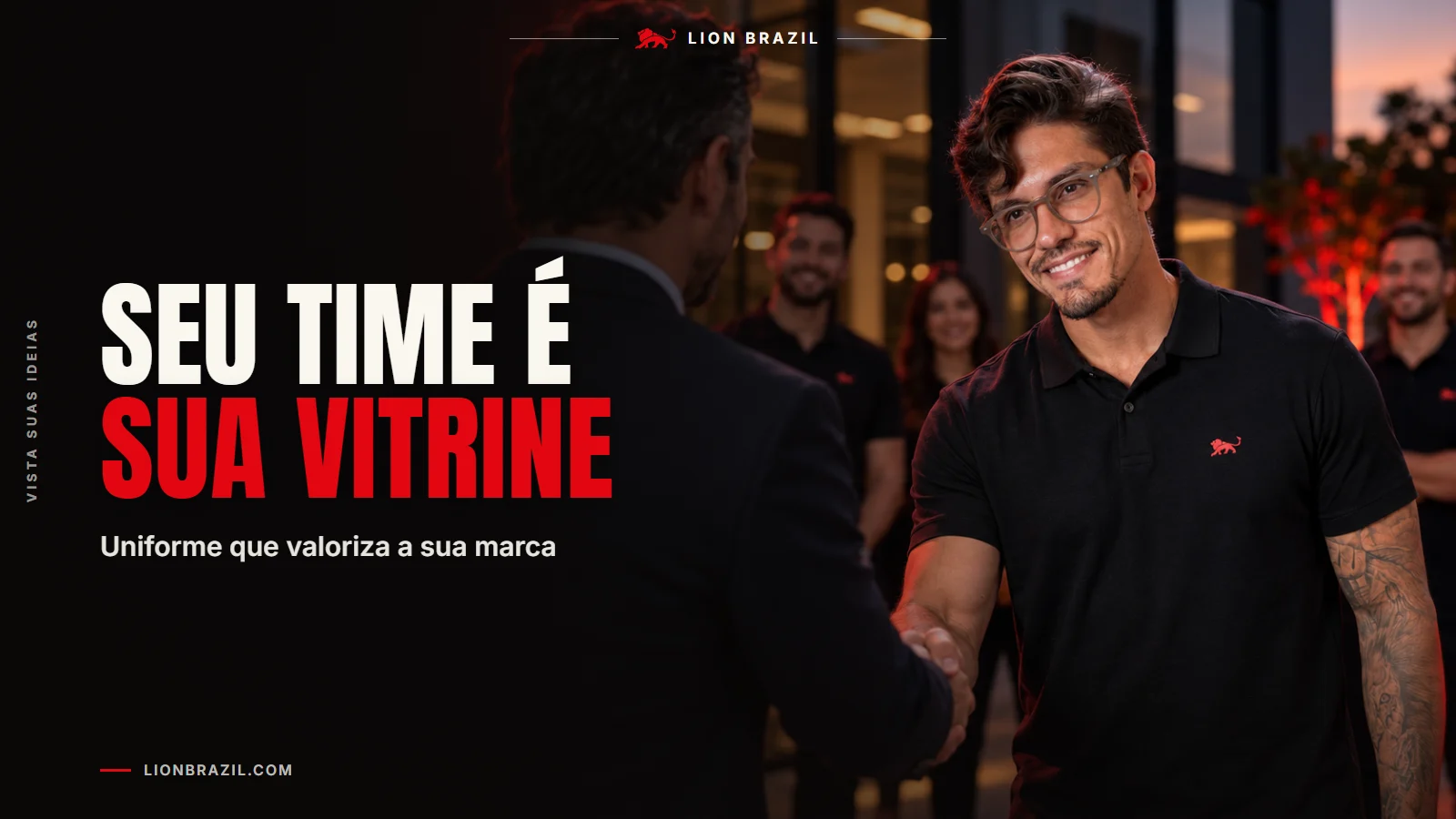 Capa do artigo com o título "Seu time é sua vitrine" e Pedro Costa, fundador da Lion Brazil, de camiseta preta com o leão da marca.