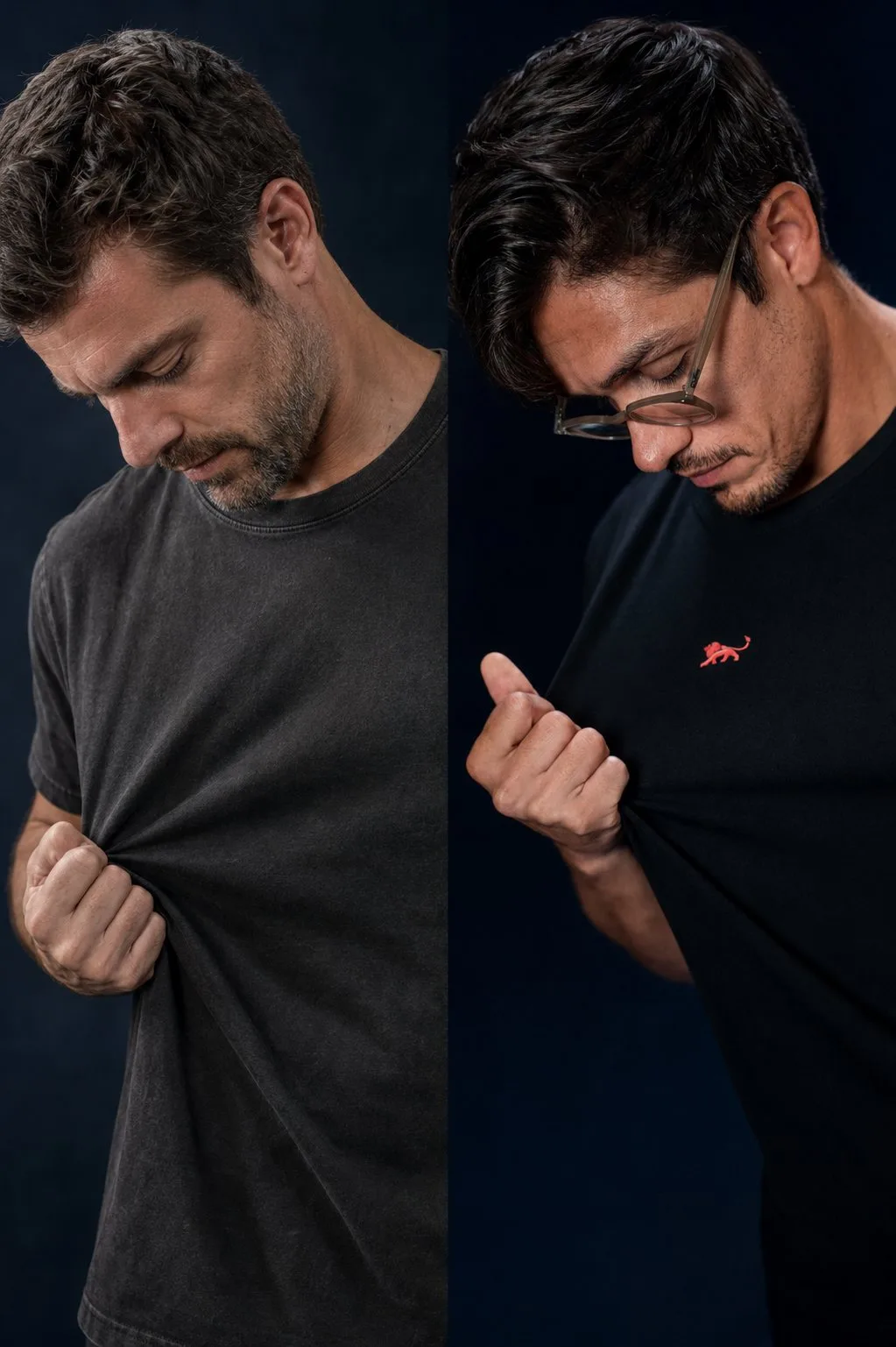 Comparação de durabilidade: camiseta de algodão comum desbotada ao lado da Best T-shirt Lion depois do mesmo tempo de uso