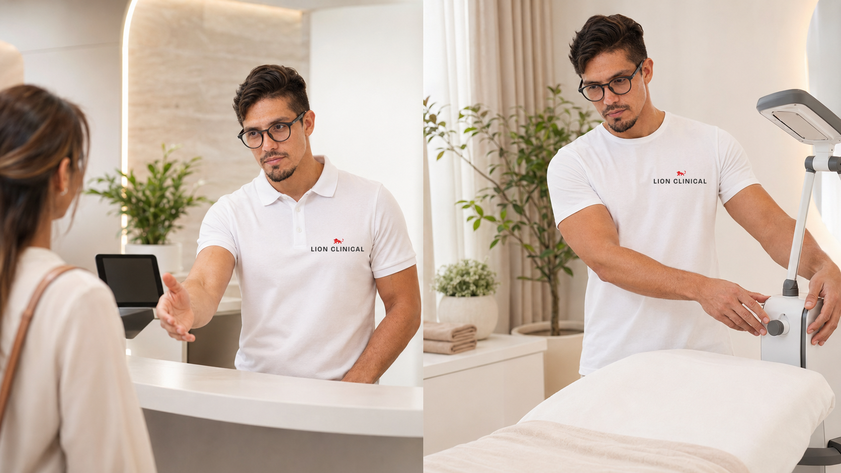 Uma camiseta personalizada, ligada ao uso em uniforme de clínica de saúde.