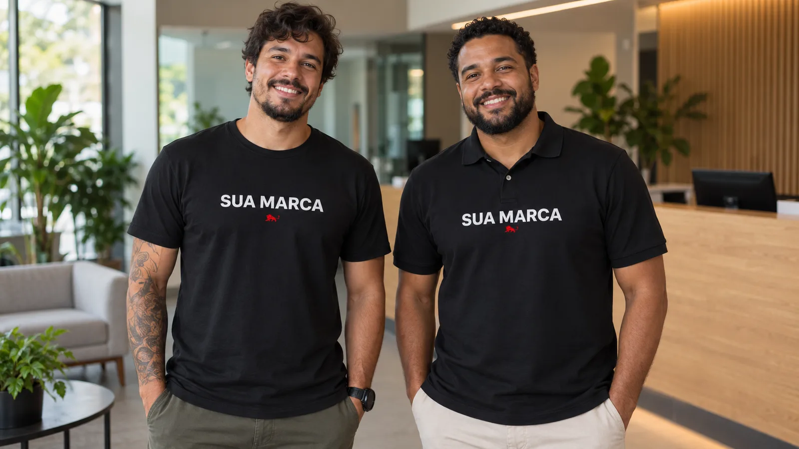 Modelo básico de camiseta personalizada, avaliado como opção de uniforme para a equipe.