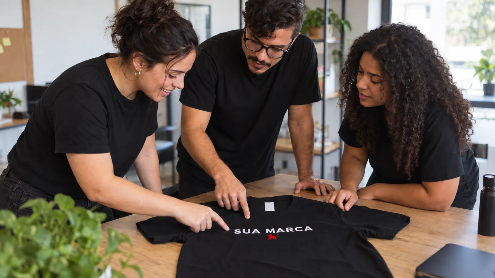 Camiseta personalizada de uniforme, com estampa no peito, sobre fundo neutro.
