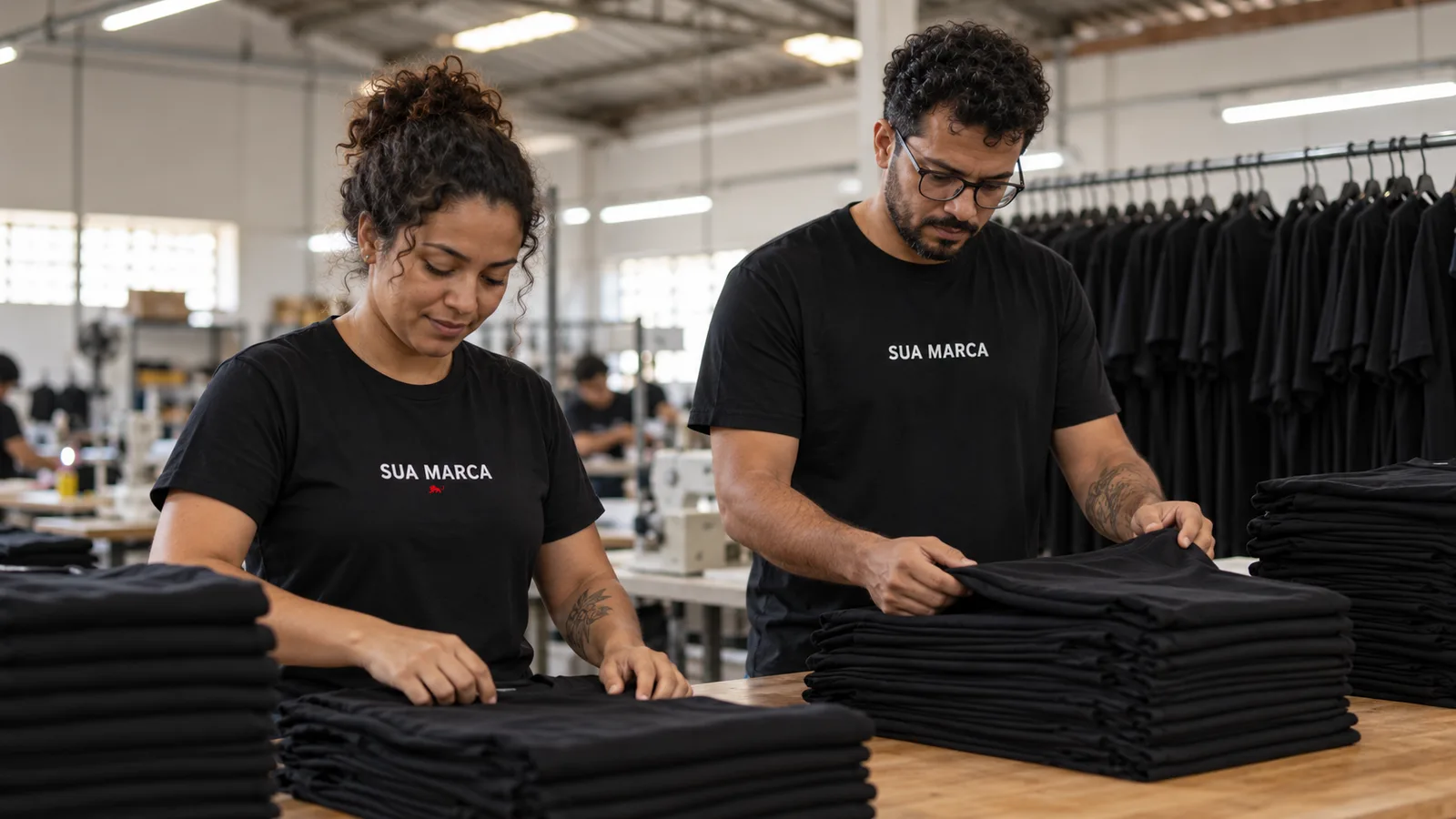 Camiseta personalizada básica, peça usada em pedido de grande quantidade para empresa.