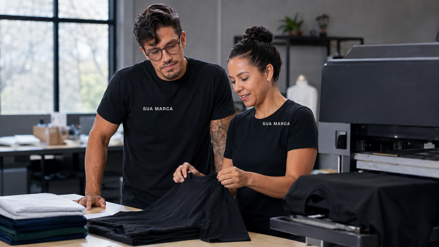 Camiseta personalizada usada como peça de uniforme para equipes de atendimento.